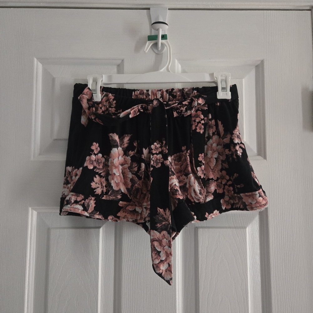 Hot Kiss Black and Pink Floral High Waist Shorts